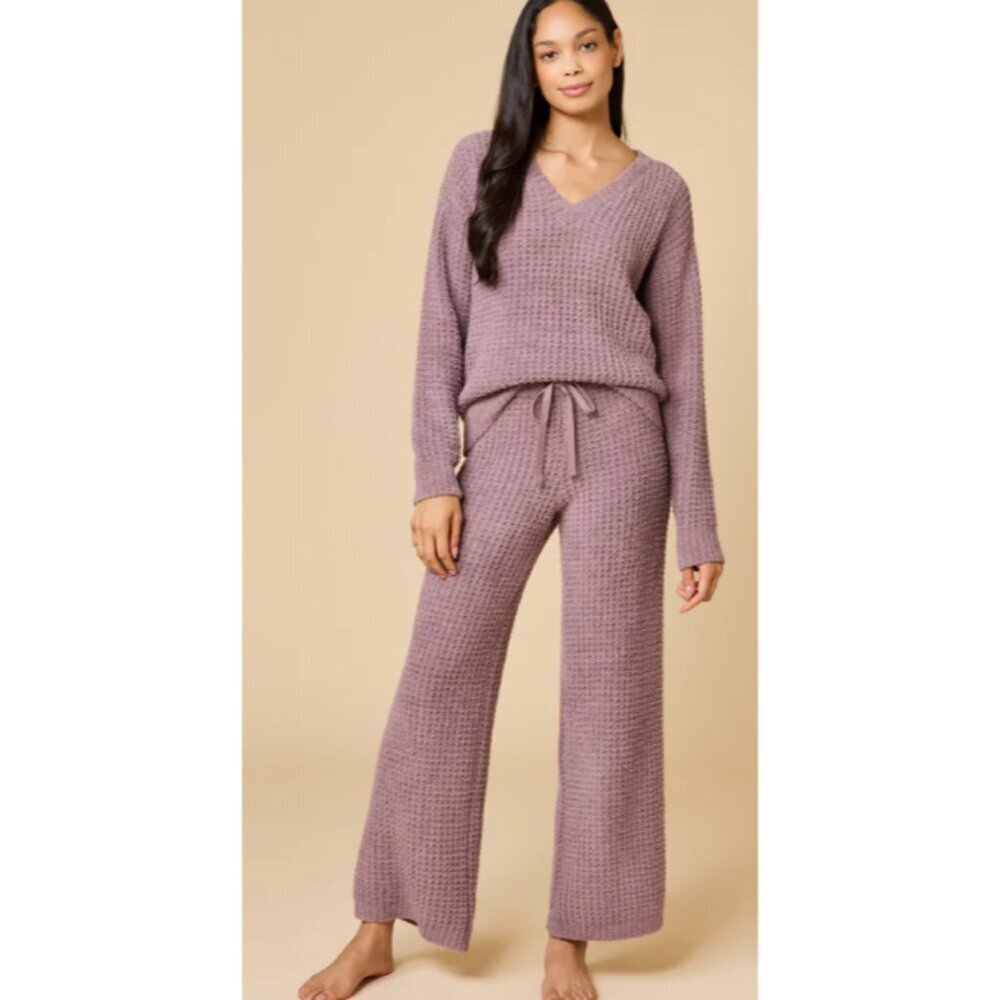 New Softies Waffle Marshmallow V-Neck Luxe Lounge Set Womens L Driftwood Pants